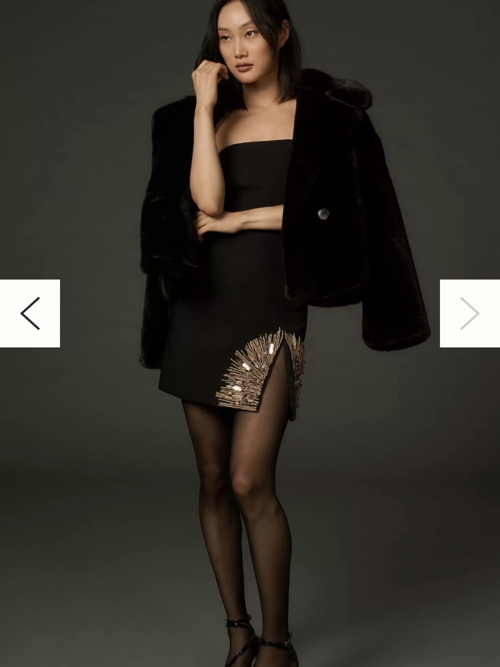 Anthropologie Black Strapless Gold Embellished Mini Dress